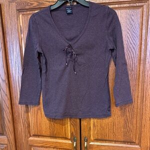 Nautica Long Sleeve V-Neck Top with ribbon tie. NWOT